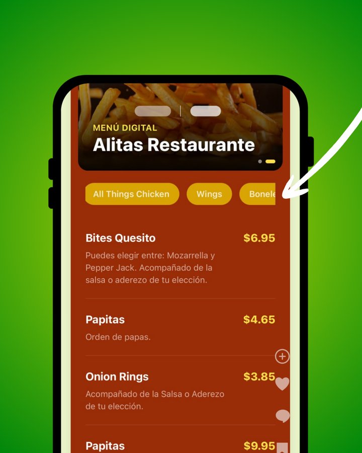 Categorías del menú digital para navegar más fácil